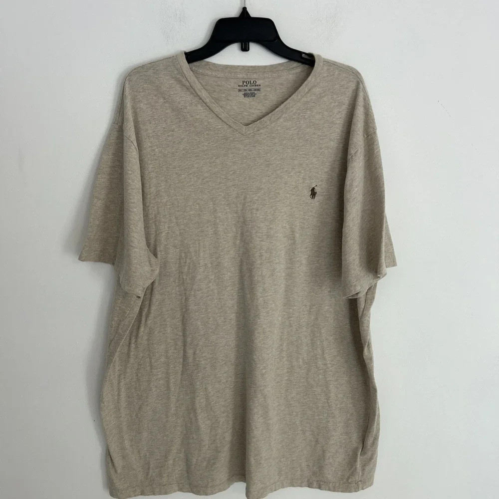 Polo Ralph Lauren Men's 2XLT V-Neck Short‎ Sleeve Heather Beige Embroidered Pony